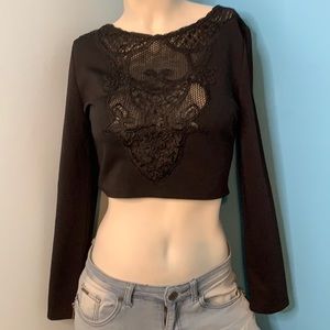 Express lace insert long sleeve crop top